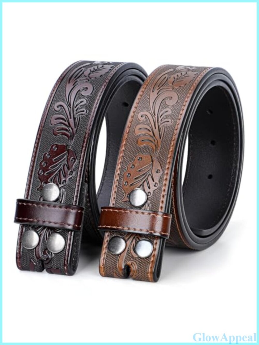 Western Leather Belt Strap 2 Pack Engraved Cowboy Cowgirl 1.5"
